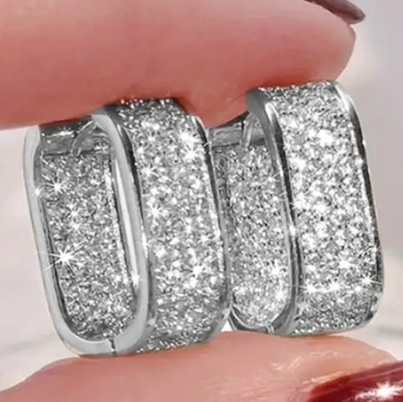 Brand New Paved Set Zircon Rectangular Earrings - Picture 1 of 7